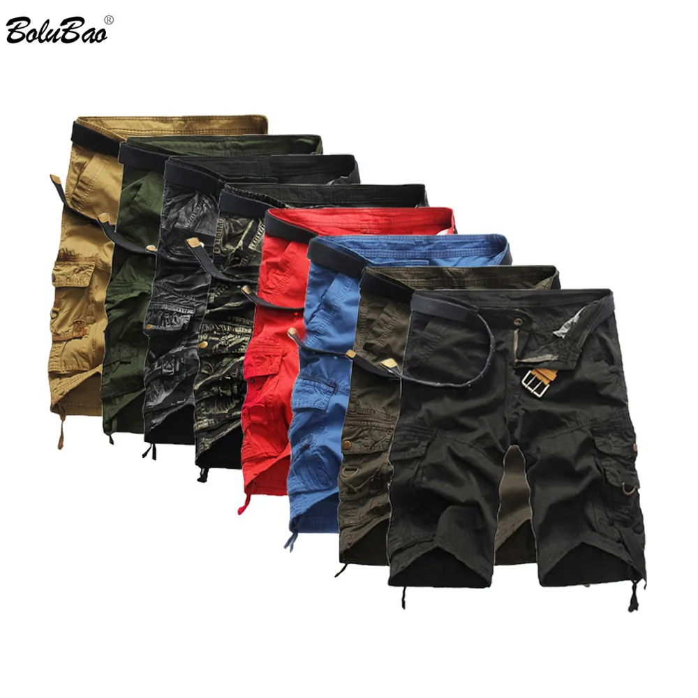 BOLUBAO Men Cargo Shorts (not include Belt) Casual Loose Short Pants Camouflage Military Summer Knee Length Shorts Men