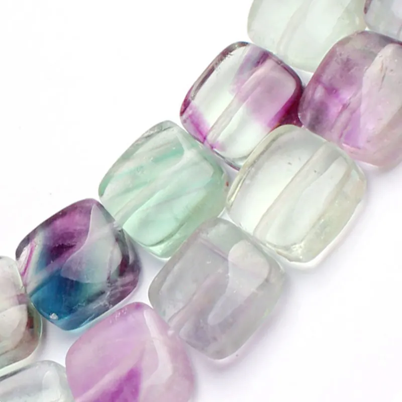 10mm 12mm Natural Square Purple & Green Fluorite Beads For Jewelry Making Beads Necklace 15\'\' Needlework DIY Beads Bracelets