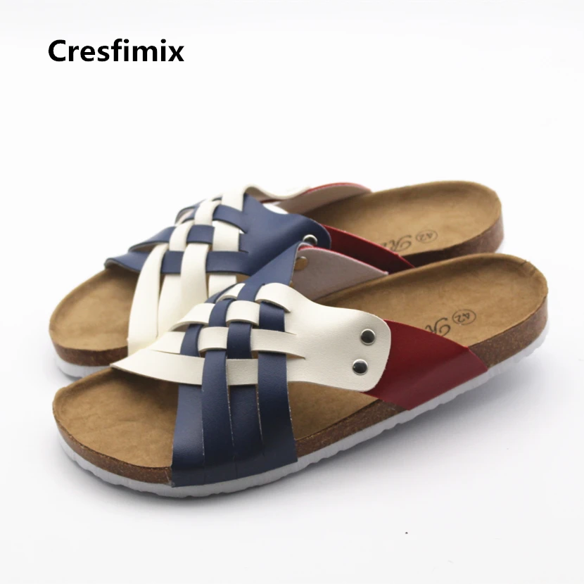 Cresfimix male high quality pu leather slippers men cool spring and autumn flip flops man's comfortable plus size flip flops