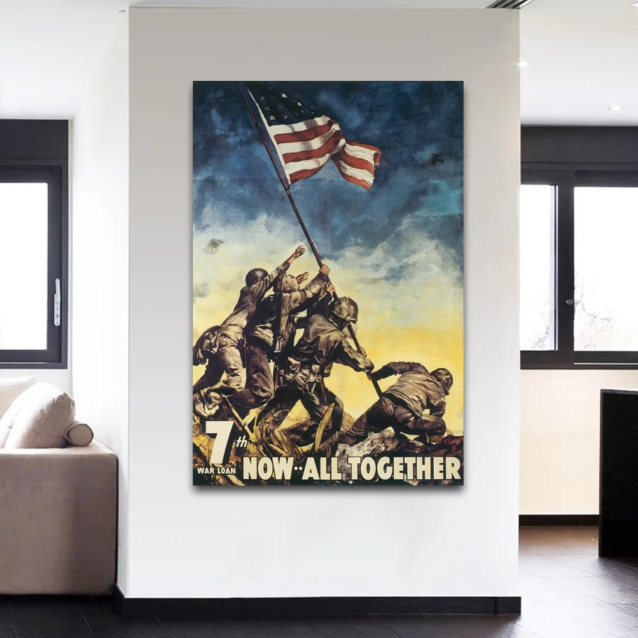 Raising the Flag on Iwo Jima Vintage Posters and Prints Canvas Art Paintings wall pictures for living room Decor