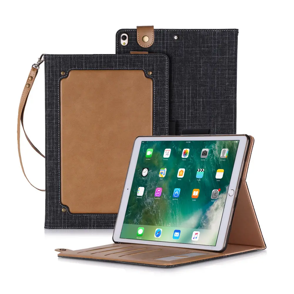 Premium PU Leather Business Retro Folio Stitching Case Smart Cover With Auto Sleep/Wake Long Pencil Holder For iPad Pro 10.5