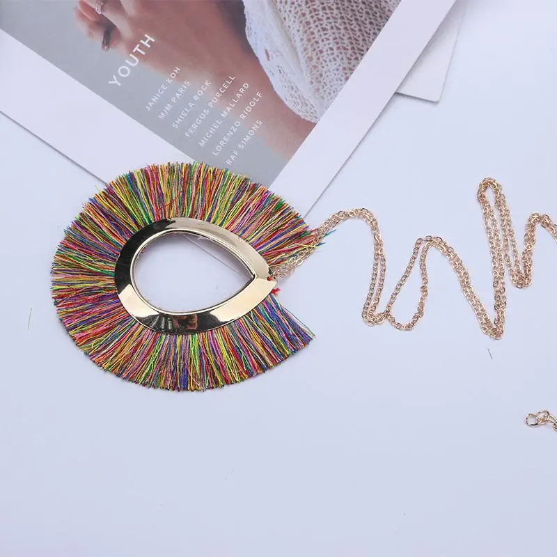 Big Pendant Necklace Women Jewelry Bohemia Statement Long Yellow Tassel Metal Necklaces 2019 Costume Jewelery Accessories NB167