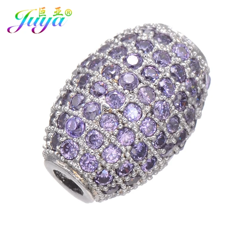 Juya Micro Pave Rainbow Zircon Metal Oval Spacer Charm Beads For DIY Women Men Needlework Natural Stones Pearls Jewelry Making