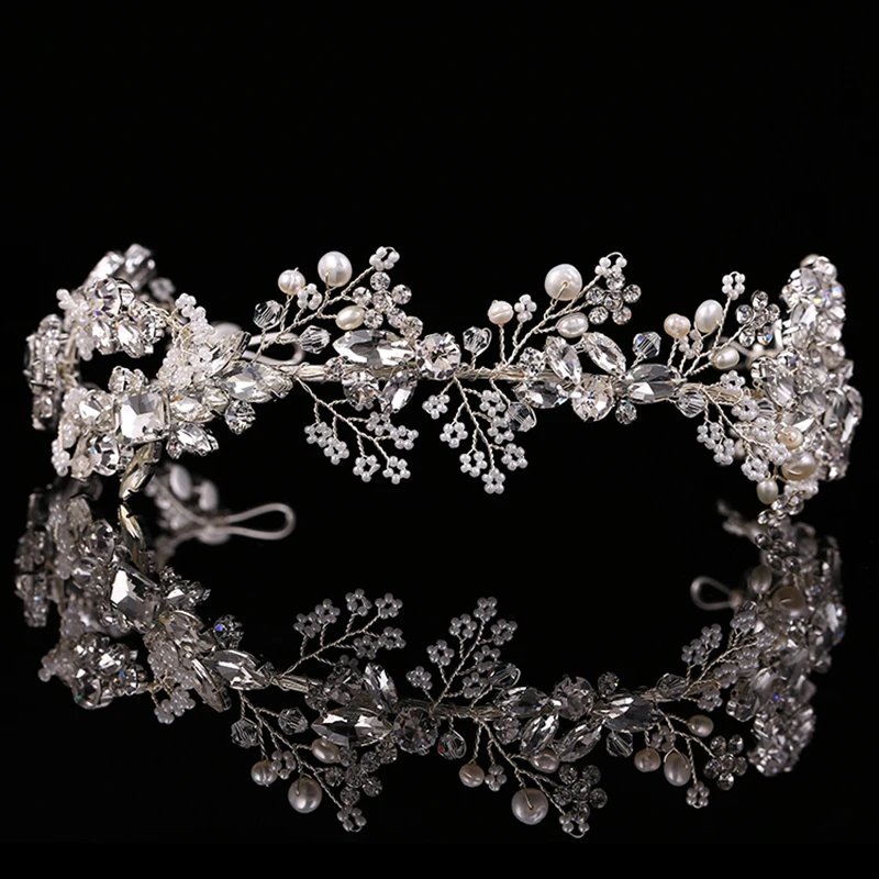 

Exquisite Hair Jewelry Pearl Crystal Wedding Headband Tiara Jewelry Gold/Silver Color Headpiece Bride Hair Accessories