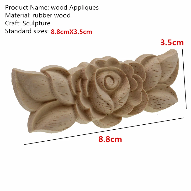 RUNBAZEF Wholesale Rubber Wood Carved Onlay Applique Unpainted Furniture For Vintage Home Decor Door Cabinet Decoration Color