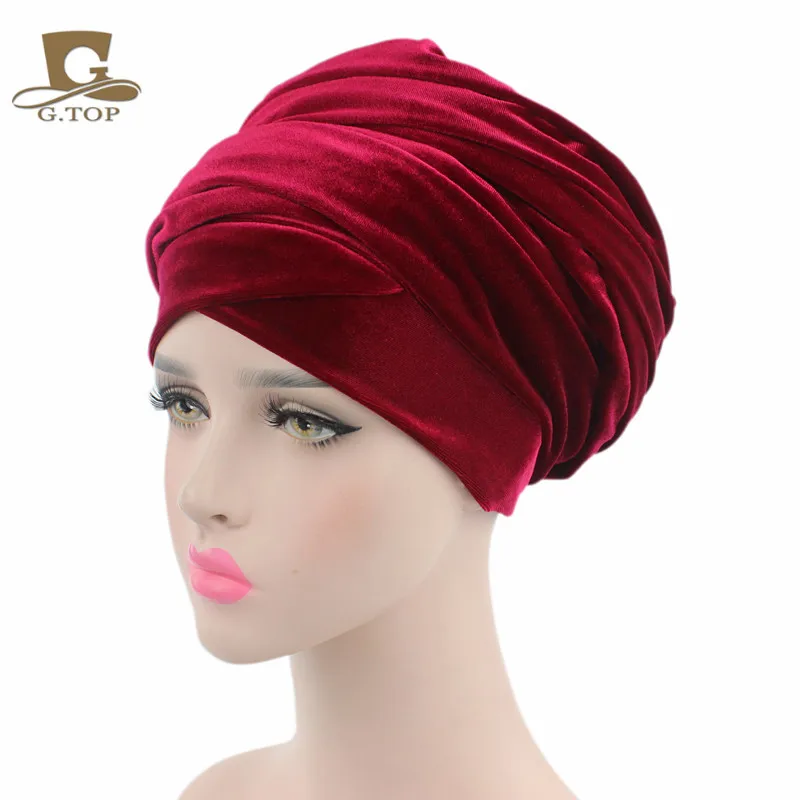 NEW Luxury pleated velvet magic Turban hijab Head Wrap Extra Long tube indian Headwrap Scarf Tie