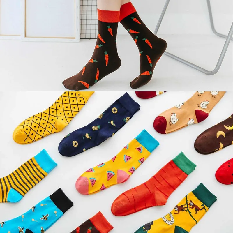 Women Socks Funny Cute Cartoon Fruits Banana Lemon Egg Cookie  Happy Japanese Harajuku Skateboard Socks