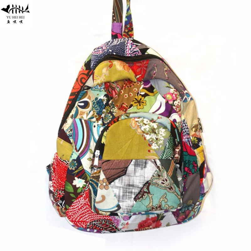 Vintage Bohemian Backpack Bag Women Seamless Patchwork Pure Handmade Bags Cotton Canvas Books Travel Bag Women\'s Backpacks