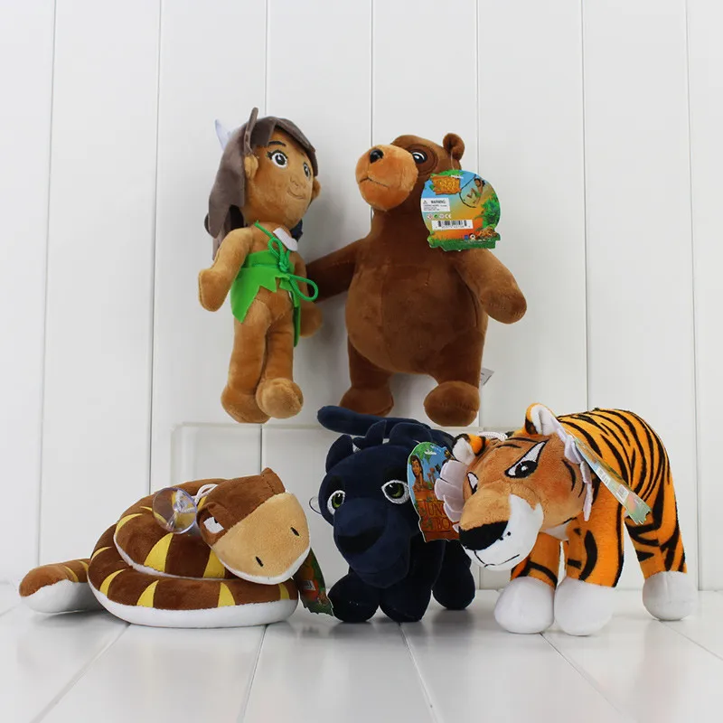 5pcs/lot 22cm 9\'\' Movie The Jungle Book Plush Toys Mowgli Tiger Snake Bear Leopard Soft Stuffed Animals Figure Toys