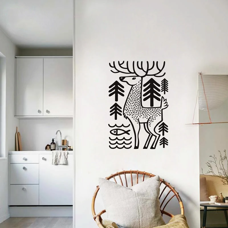 Forest Animal Deer Wall Sticker , Deer in the Woods Wild Animal Vinyl Wall Decal Sticker Nature Art Home Decor