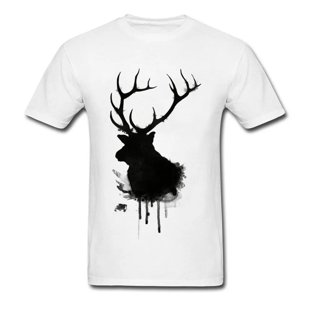 Black Water Ink Elk Painting Tshirt Custom Make Shirt Pure Cotton Casual Tops Street Style Popular Men T Shirts Deer Sketch