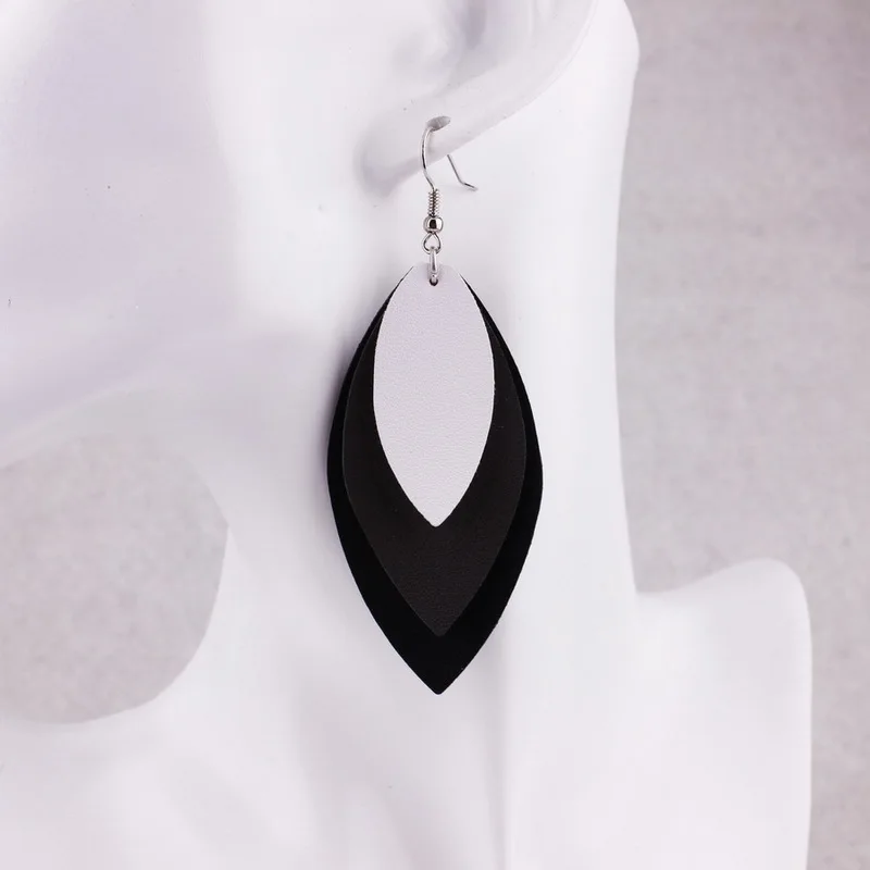 Oval Leather Marquise Statement Earrings for Women Fashion Jewelry Wholesale