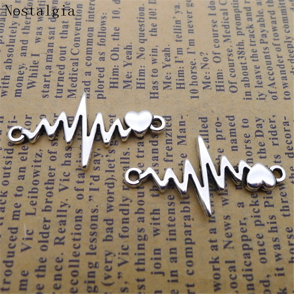 10pcs Exquisite Love ECG Connector charms pendants 17*32mm Antique bag accessories Jewelry earring bracelet necklace