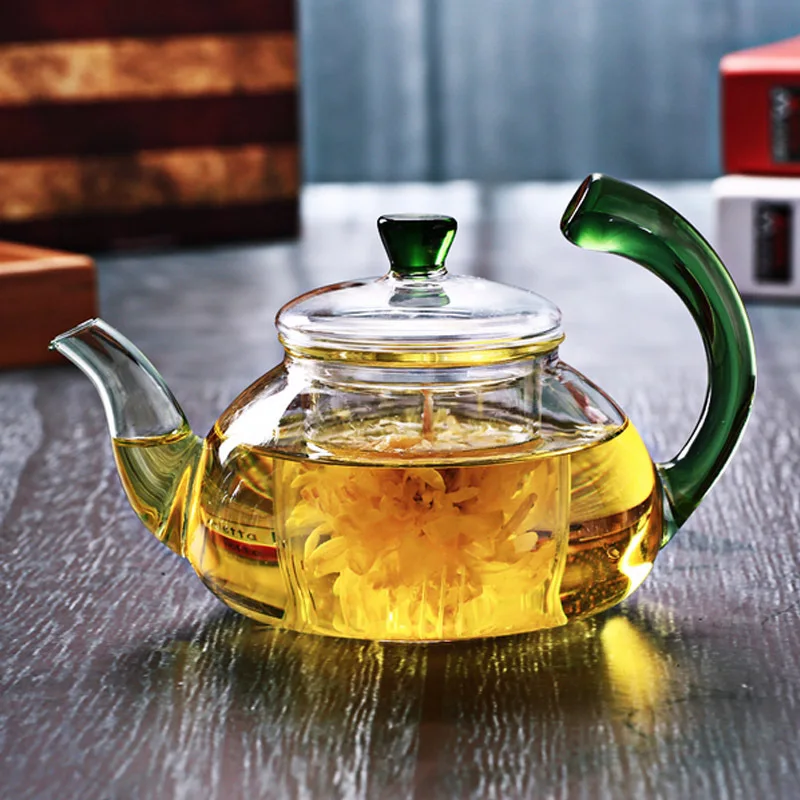 Thick heat-resistant glass flower teapot Color Alice pot Filter teapot Glass kettle