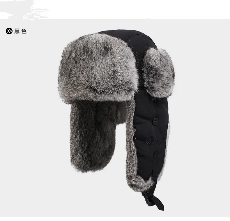 High Quality Mens  Real Rabbit Fur Winter Hats With Ear Flaps Outdoor Warm Snow Caps Russian Hat Bomber Cap For Women W00256 image 2