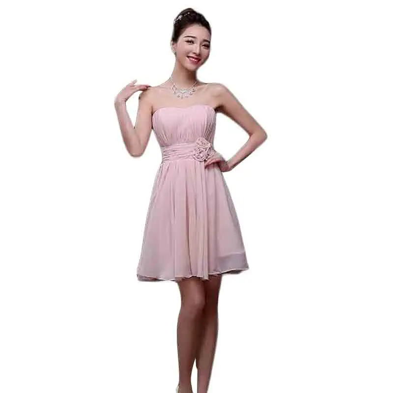 

Vestido De Festa De Casamento 2016 Short Bridesmaid Dresses Slim Strapless Chiffon Short Wedding Party Dress Sister Dresses BV17