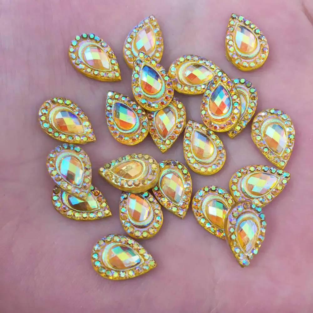 New 50PCS 8*12mm AB Resin Drop Flatback Rhinestone Scrapbook DIY Craft Appliques K21