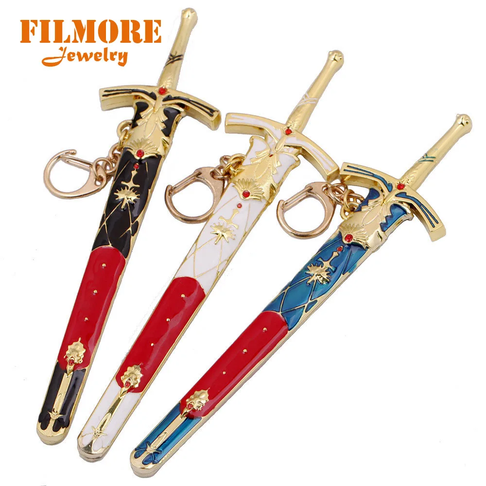 17cm Fate/stay Night Excalibur Sword Model Keychain 6 Types Anime Peripherals All Metal Sword and Sheath Sets Artware Key Holder