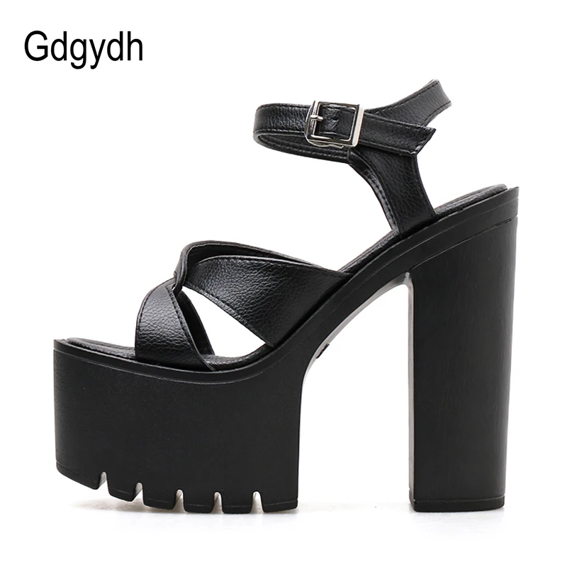 Gdgydh Black Women Sandals Open Toe Thick Platform Female Shoes High Heels Sandals Sexy Cut-outs Sandals Comfortable Gothic Punk