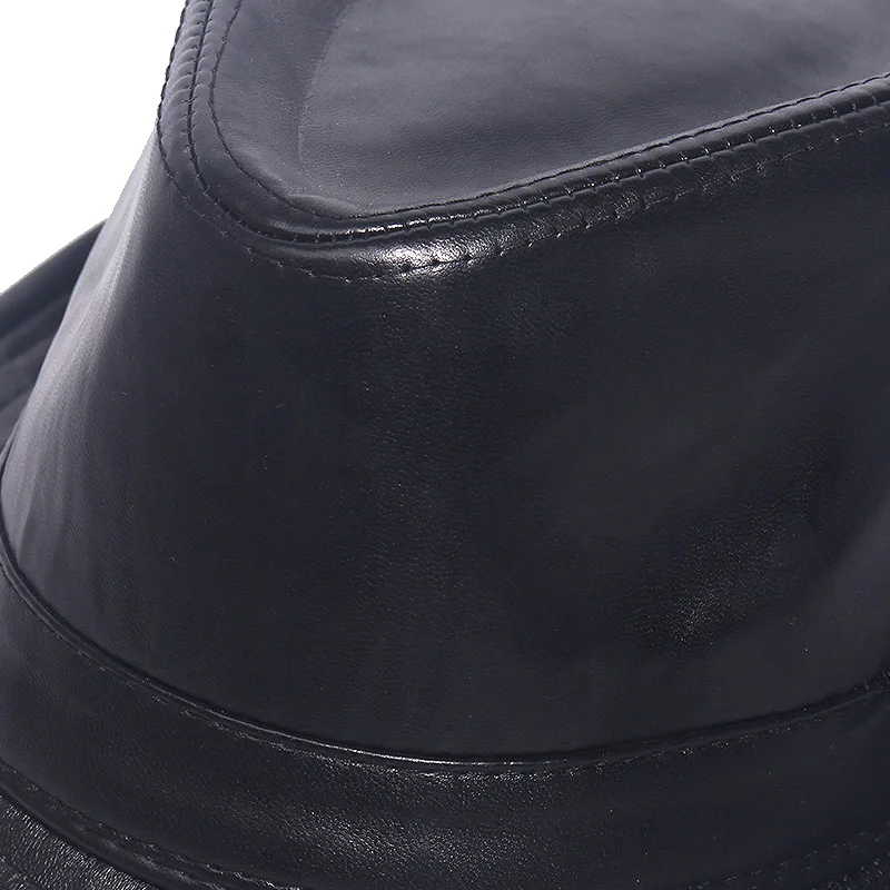 PU Leather Fedora Hats Vintage Jazz Cap Cowboy Gentleman Bowler Short Brim Floppy Trilby Panama Hat Hip Hop Black Cap Men Women