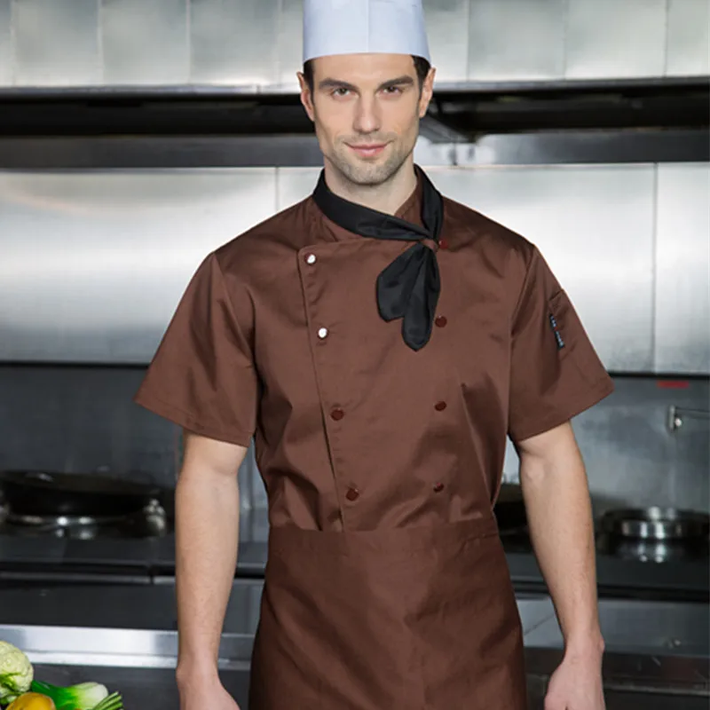 2024 Hot Sell Chef Jas Europa Koffie Korte Mouw Chef De Cuisine Kleding Hotel Goedkope Werkkleding Uk Chefs Uniform Verkoop