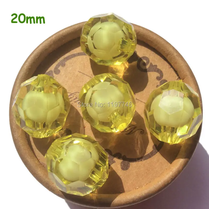 Bright Yellow 20MM Acrylic Clear Faceted Beads In Beads 115pcs/lot Transparent Round Beads for Bubblegum Necklace!!