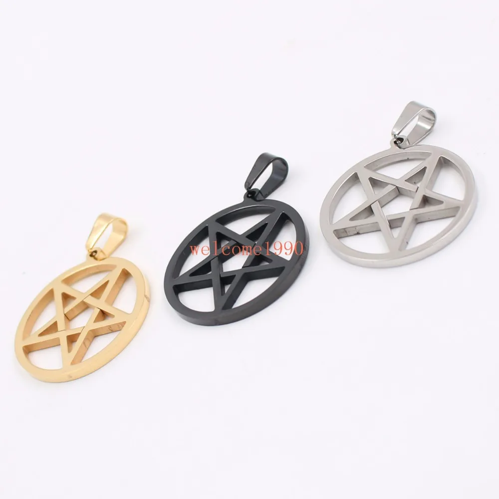 GNAYY 5pcs Lot in bulk Stainless Steel Pagan Wicca Inverted Star Pentagram charms Pendant  gold/black jewelry 30mm size