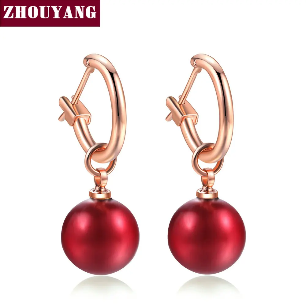 ZHOUYANG-pendientes de gota para mujer, aretes simples de perlas de imitación de Color oro rosa, regalo de fiesta de boda, joyería de moda E677 E692