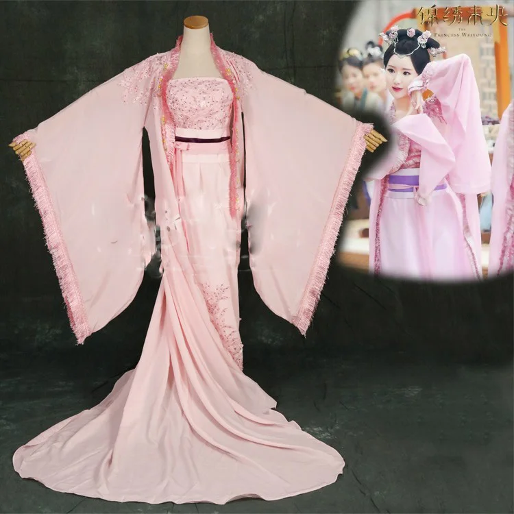 Pink Princess Hanfu Newest TV Play The Princess WeiYoung Traditional Chinese Pink Flower Fairy Costume for Stage Performance