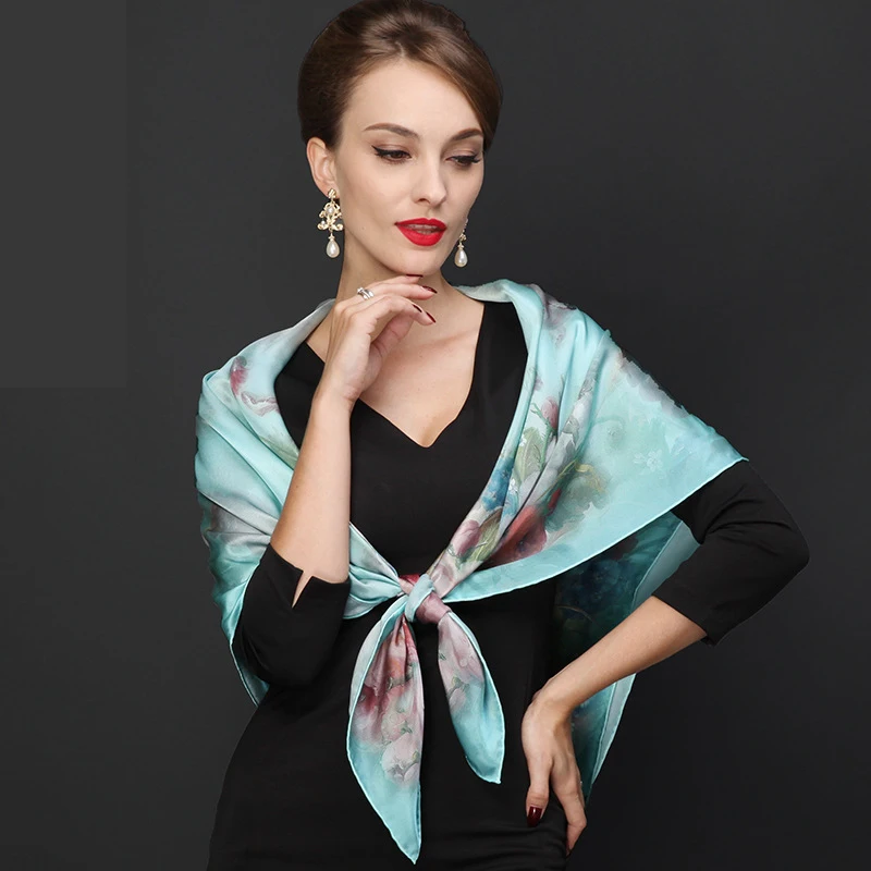 DANKEYISI 110*110cm 100% Silk Big Square Silk Scarves Fashion Floral Printed Shawl Sale Women Genuine Natural Silk Scarf Shawl