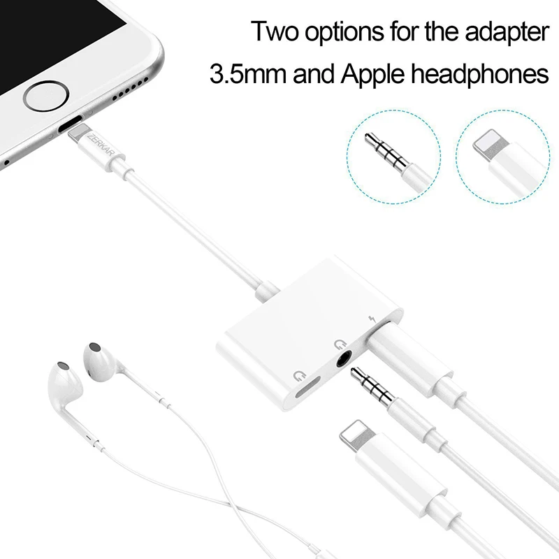 3 in 1 Charging Audio Adapter Headphone Splitter for Dual Lightning + 3.5mm Jack Cable Fast Charger for iPhone 8/7/X iOS 11