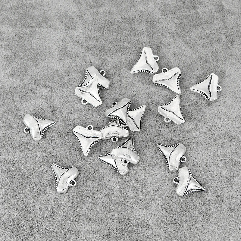 20PCS Antique Metal Shark Tooth Teeth Charms Pendants for Necklace Making Jewelry Findings 17x16mm