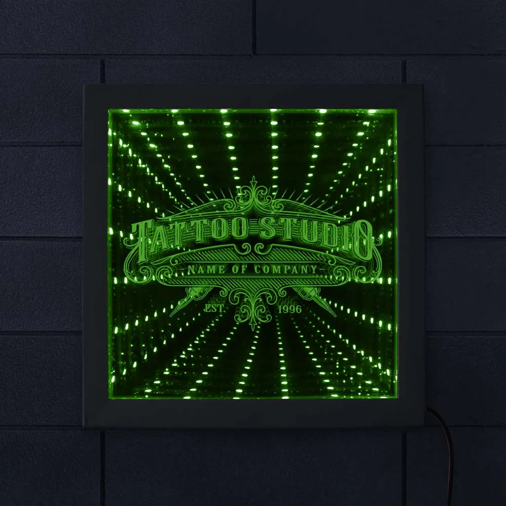 Personalised Tattoo Studio Logo Infinity Mirror Frame Custom Tattoo Shop Brand Sign Logo LED Vortex Tunnel Interstellar Mirror