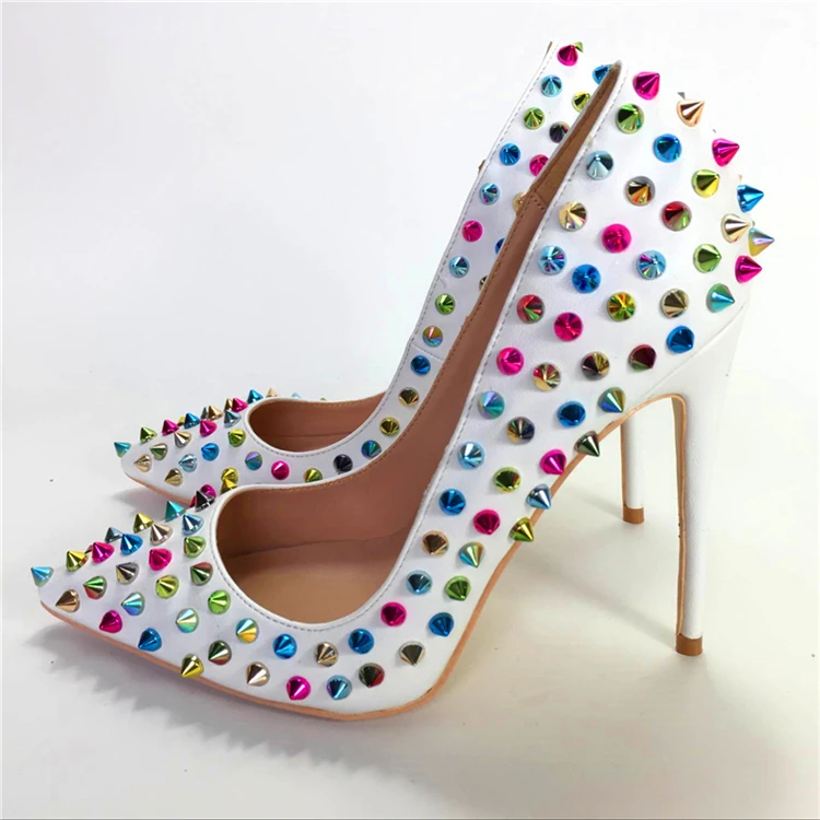 Colorful Spike Woman 12Cm High Heel Shoes Ladies Sexy Design Pointed Toe Rivet Stiletto Heel Pumps