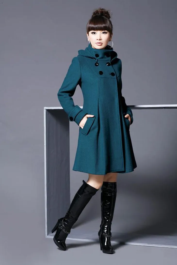Large size women blended woolen jacket Korean version of the long school style wind cloak shawl coat hooded coat AL71024