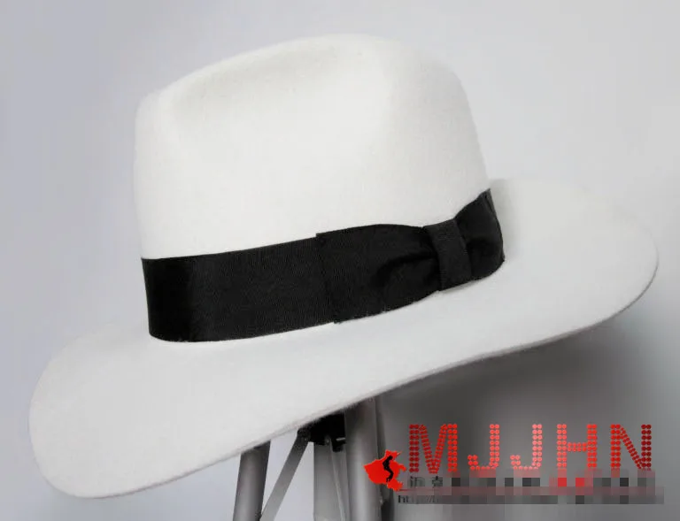 MJ Michael Jackson Smooth Criminal con nombre, sombrero de lana FEDORA blanco, Colección Trilby