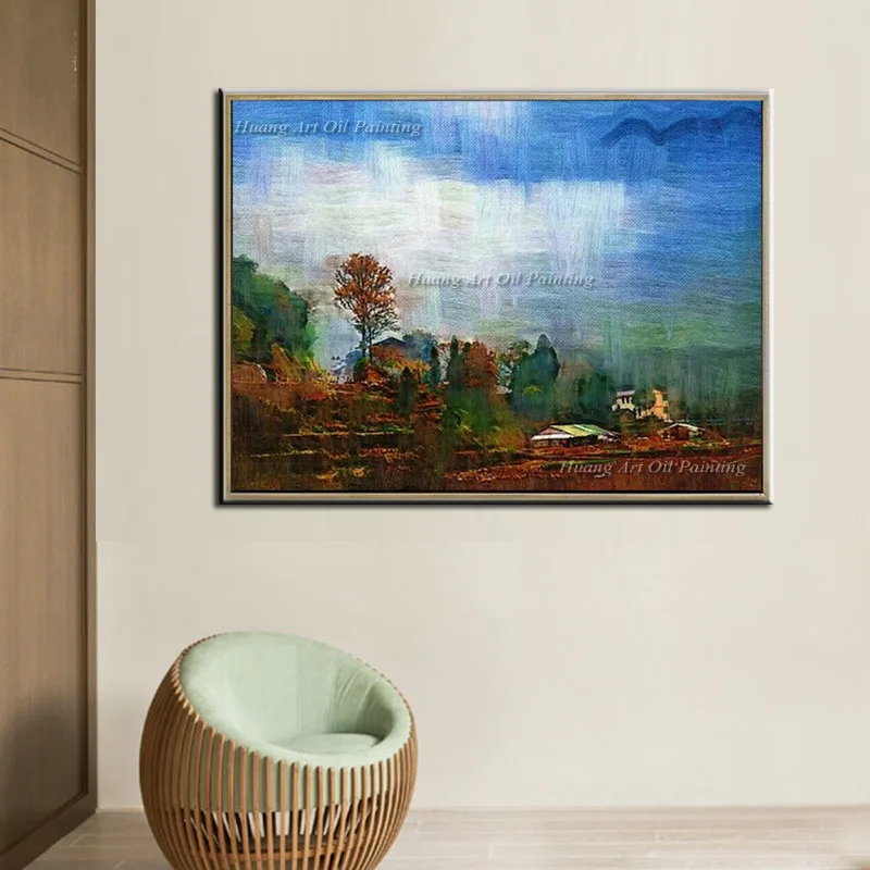 

Village Landscape Paintings Hand Painted Oil Painting on Canvas Impression Handmade Wall Painting for Christmas Gift Paintings