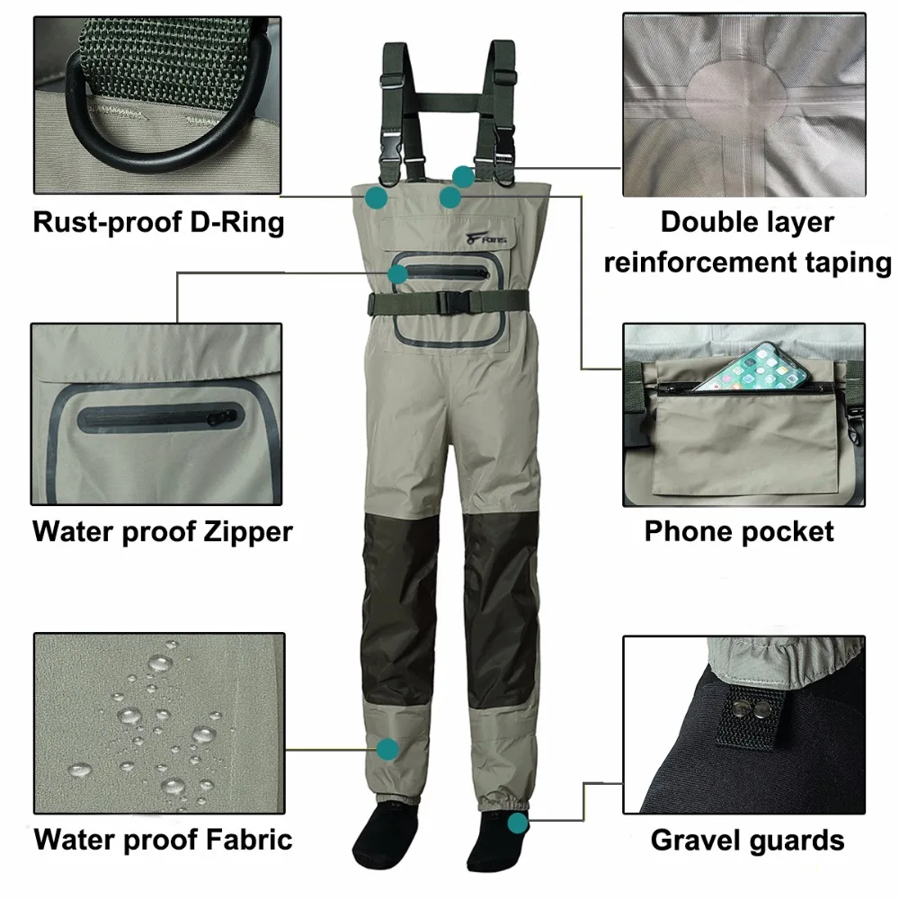 8 Fans Men’s Fishing Chest Waders 3-PlyDurable Breathableand Waterproof with Neoprene StockingFoot Insulated Fishing Chest Wader