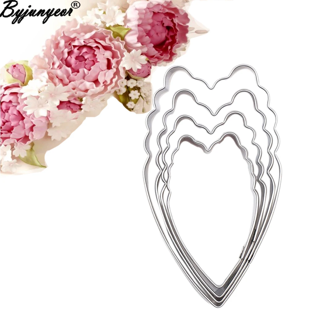 Byjunyeor Peony Flower Veiners & Leaf Cutters Silicone Cake Mold Sugar Cookie Cutter Clay Water Paper For DIY Cake Making C285