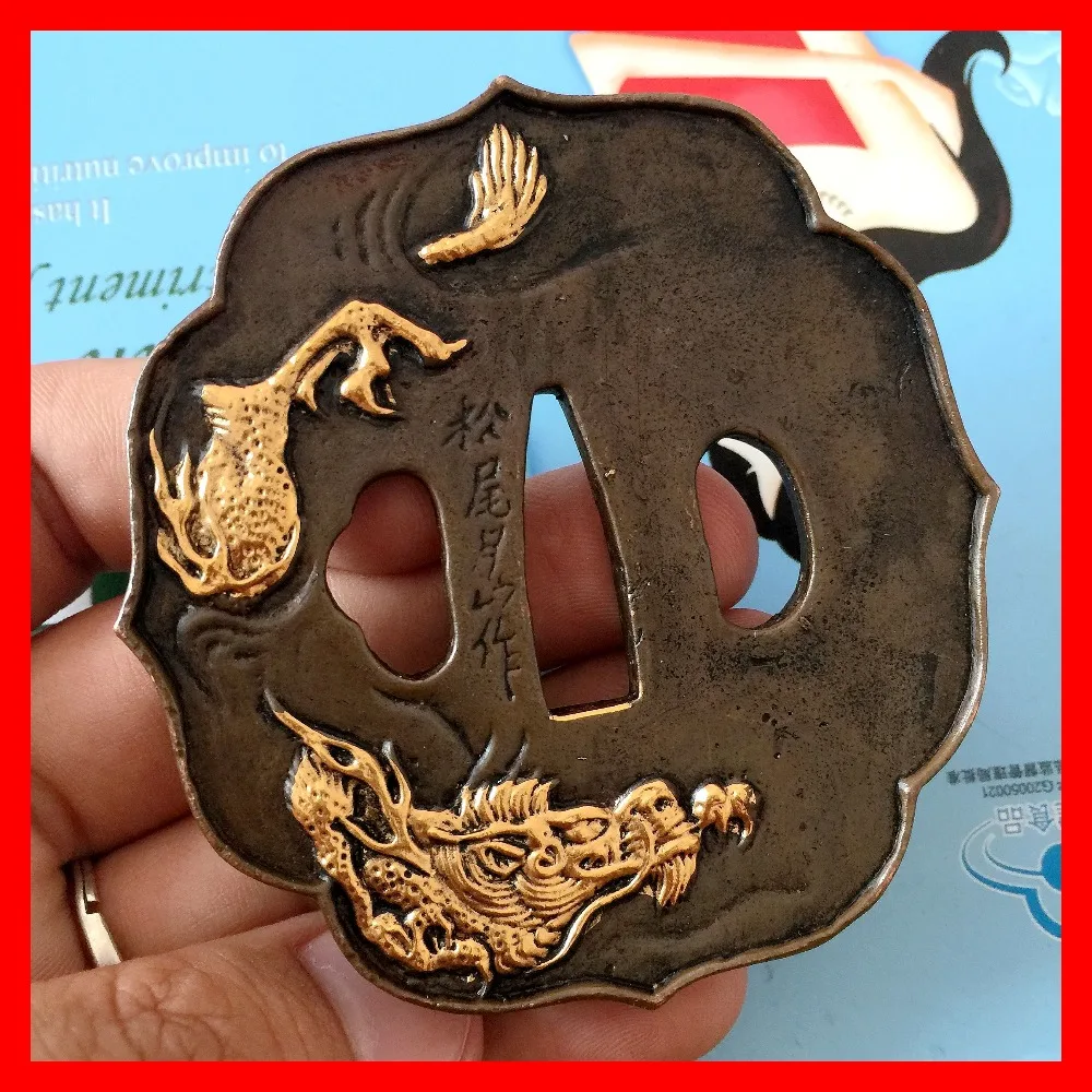

High Quallty Knife Accessories For katana/wakizashi/tanto Japanese Samurai Sword Copper Tsuba W/Gilt Dragon Theme Design