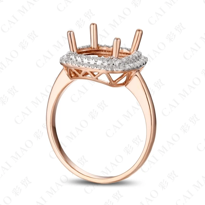 CaiMao Cushion cut Semi Mount Ring Settings &   0.31ct  Diamond 14k Rose Gold Gemstone Engagement Ring Fine Jewelry