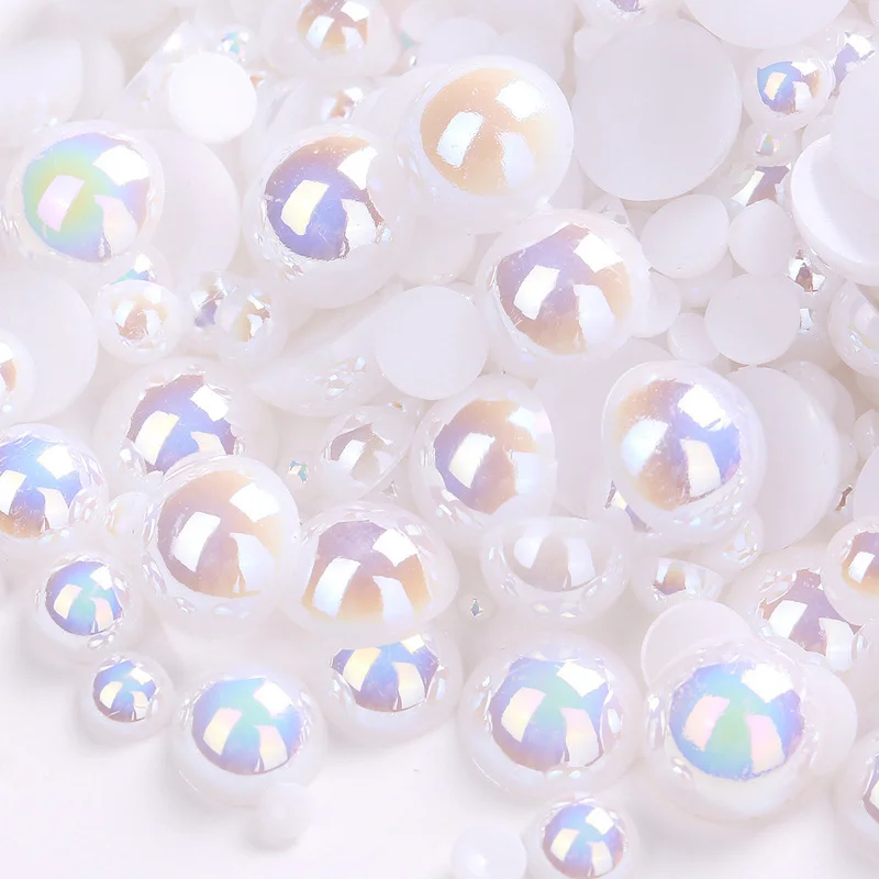 28colors Mixed Size 3-10mm AB Color Half Round Acrylic Imitation Flatback Pearl Beads for Jewelry /Nail Art /Phone 1000pcs /lot