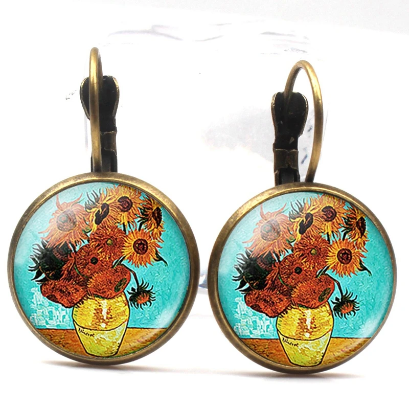 أقراط فان جوخ ، سلسلة فنية للرسم ، فان جوخ ، ليلة مرصعة بالنجوم ، زجاج كريستالي ، دائري ، للرجال والنساء ، هدايا صيفية