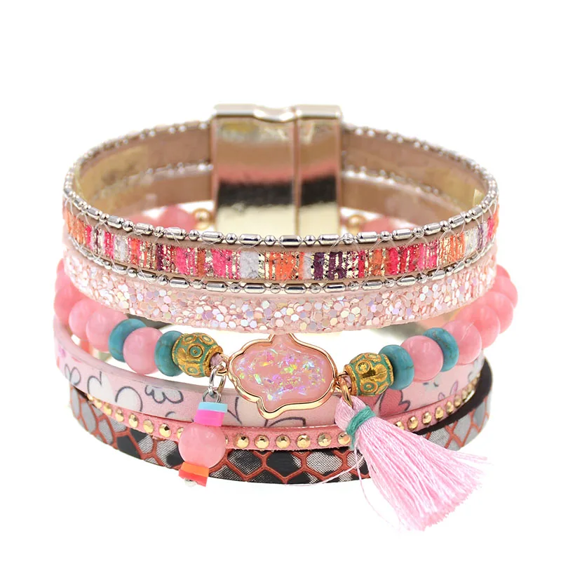 WELLMORE bohemia bracelets for women Leather bracelet natural stone beaded bracelets fashion jewelry women bracelets wholesale