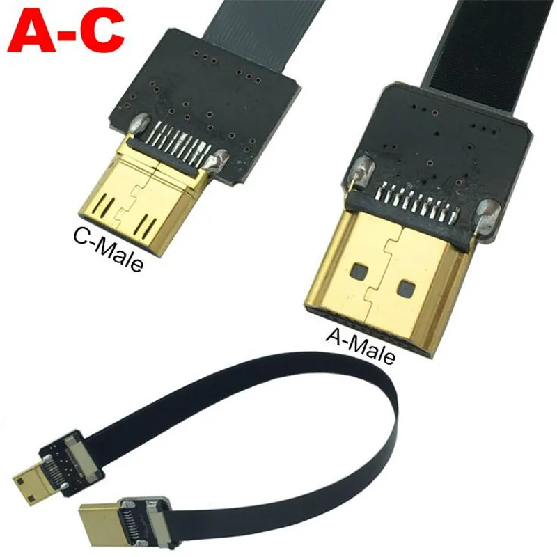 FPV HDMI ชายไปยัง Mini HDMI ประเภท C ชาย HDTV FPC Flat Cable สำหรับ Multicopter ถ่ายภาพ5ซม.-80ซม.