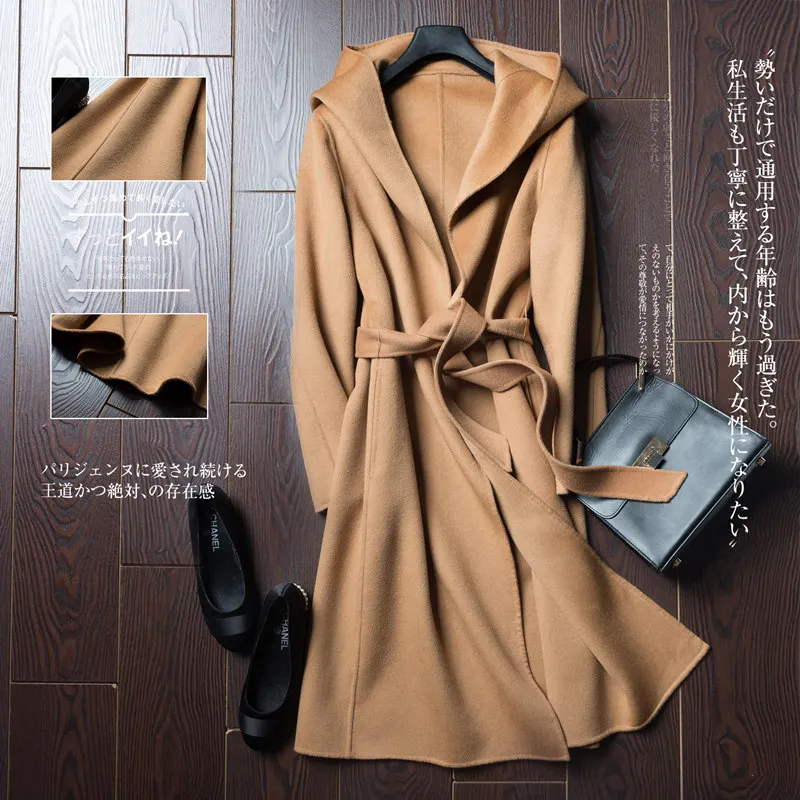 BELIARST  Autumn and Winter 100% Pure Wool Coat It Moman  Casual Hooded Cardigan Handmade Cashmere Double-Sided Jacket