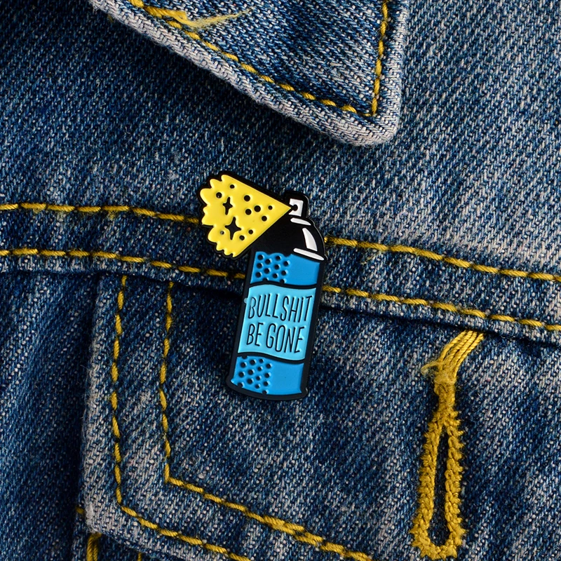 Cartoon Blue Bottle Spray Brooch Bullshit Be Gone Cleaner Nonsense Remove Spray Enamel Pin Denim Coat Badge Friends Gifts