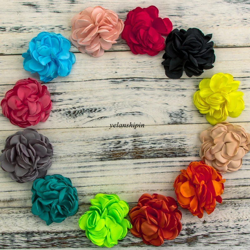 120pcs/lot 8CM 20 Colors Hair Clips Vintage Soft Artificial Fabric Flowers For Headbands Chic Hair Flowers For Kaids Accessories