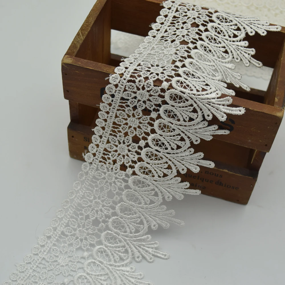 Vintage off white Wedding Bridal Embroidered Lace Edge Trim Ribbon Applique DIY Sewing Crafts 9.5cm wide