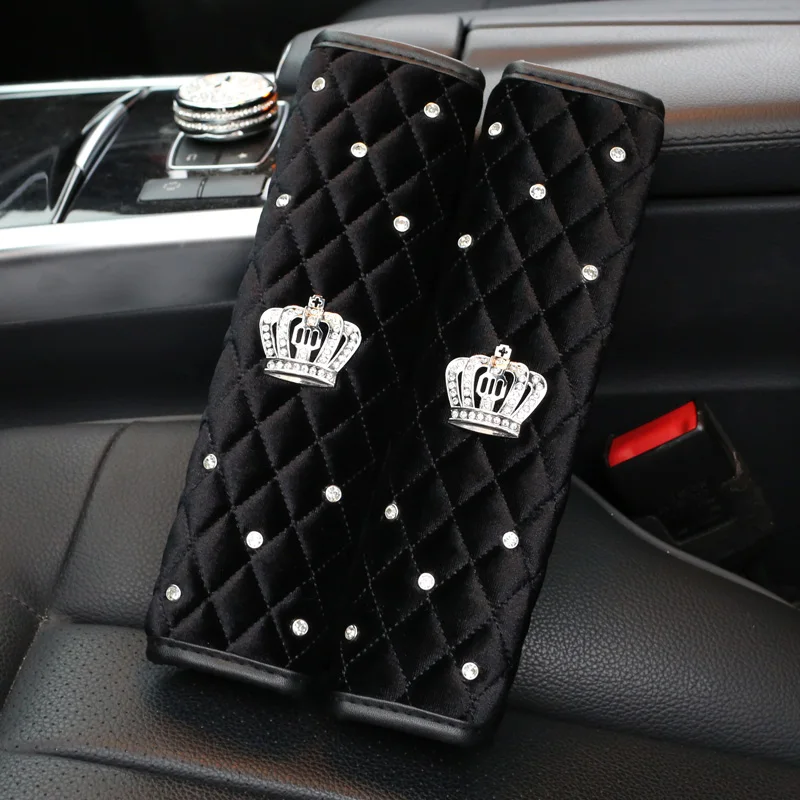 High Quality Plush Diamond Crown Car Safety Seat Belt Cover Shoulder Pad Hand Brake Gear Shifter Cover Auto Interior Accessories